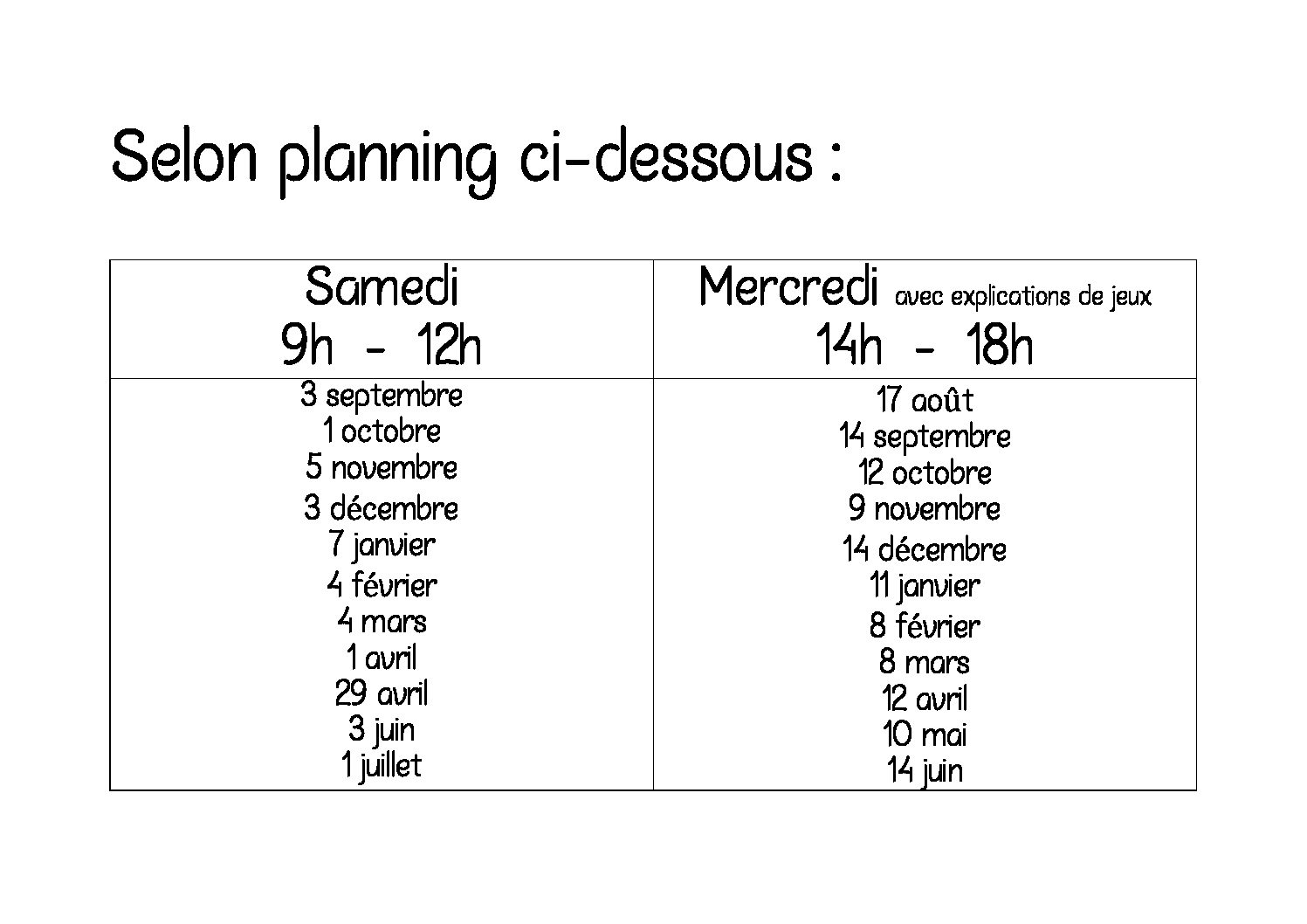 Selon planning c1