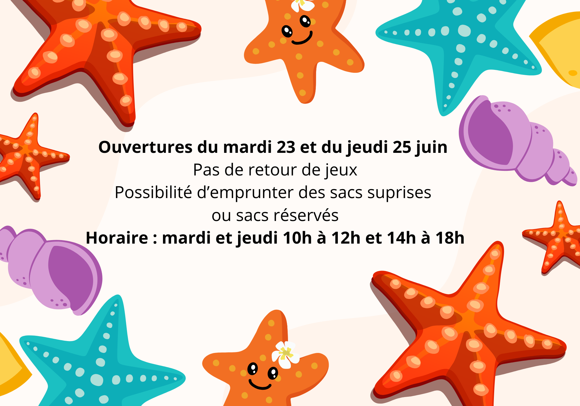 Bonne nouvelle ! Dès aujourd’hui, tous les jouets, puzzles et jeux empruntés pourront être gardés jusqu’à la fin de l’été. Profitez-en à fond ! (1)